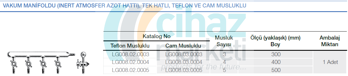 Vakum Manifoldu (Inert atmosfer azot hattı), Tek hatlı, Teflon ve Cam musluklu